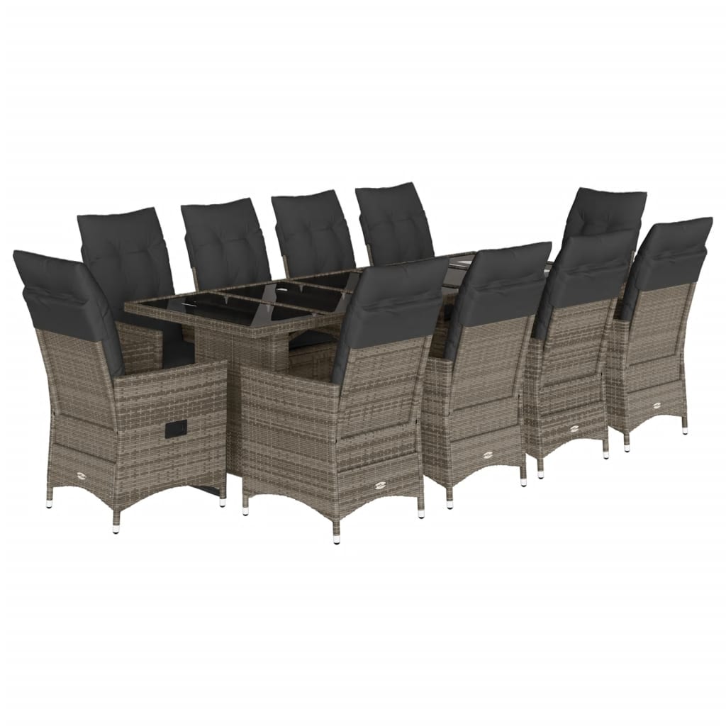 vidaXL 11dílný zahradní bistro set s poduškami šedý polyratan