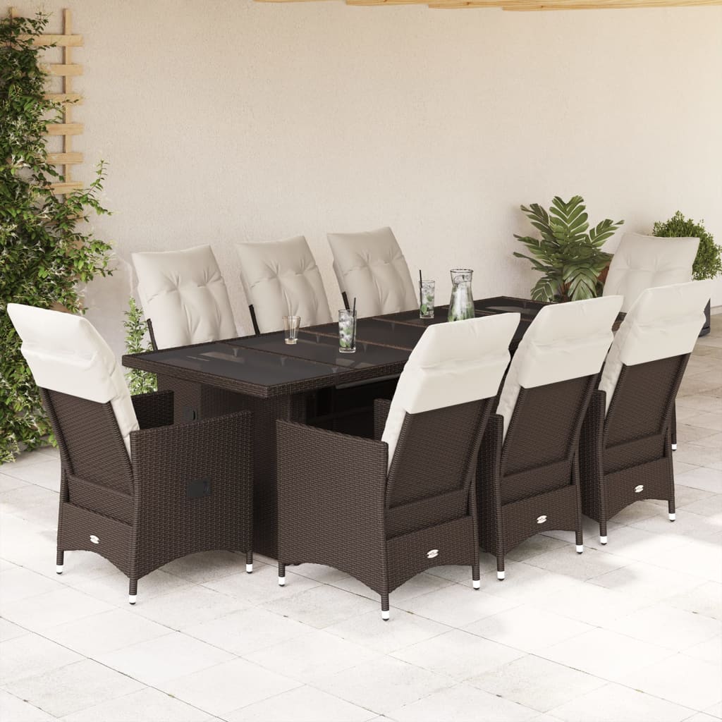 vidaXL 9-tlg. Garten-Bistro-Set mit Kissen Braun Poly Rattan