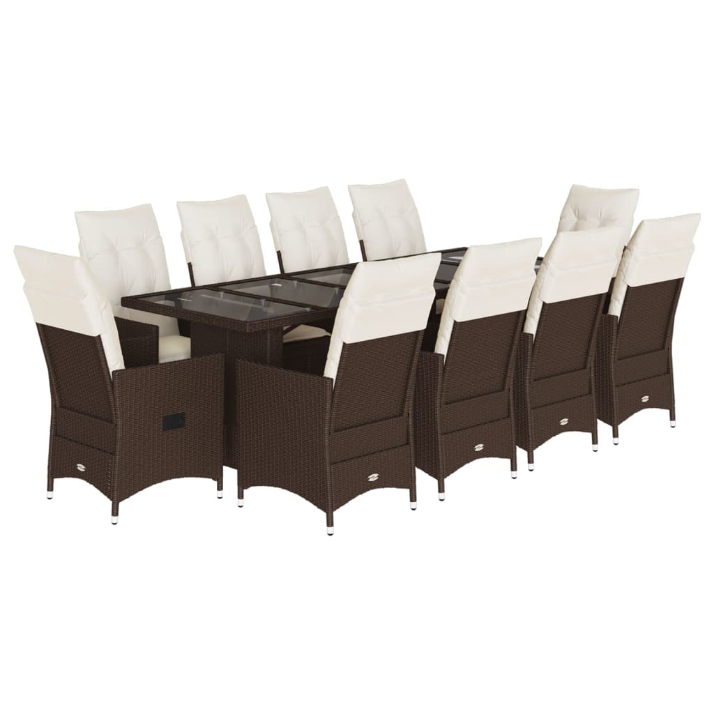 Thumbnail - vidaXL 11-tlg. Garten-Bistro-Set mit Kissen Braun Poly Rattan