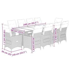 11dílný zahradní bistro set s poduškami hnědý polyratan - obrázek 7