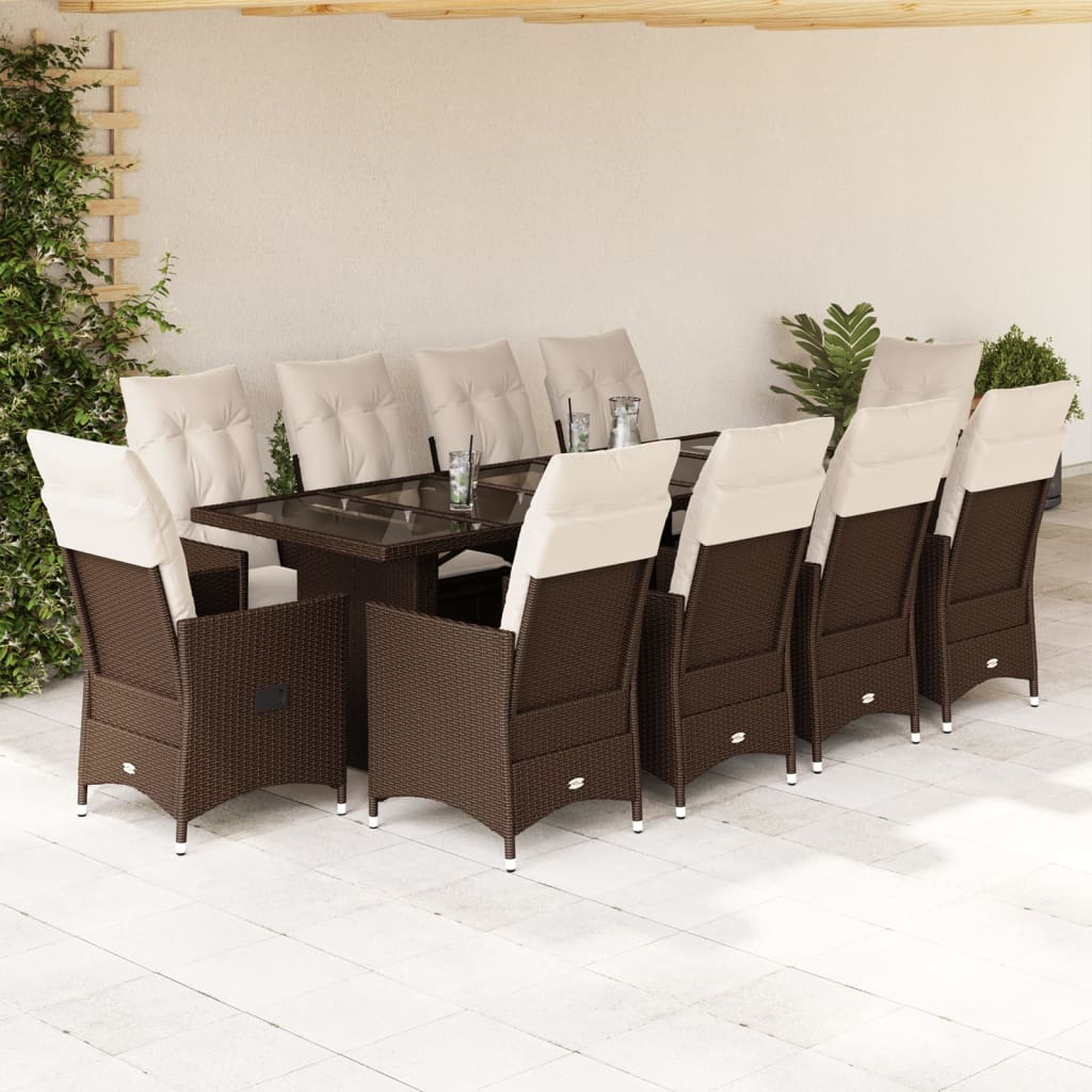 Thumbnail - vidaXL 11-tlg. Garten-Bistro-Set mit Kissen Braun Poly Rattan