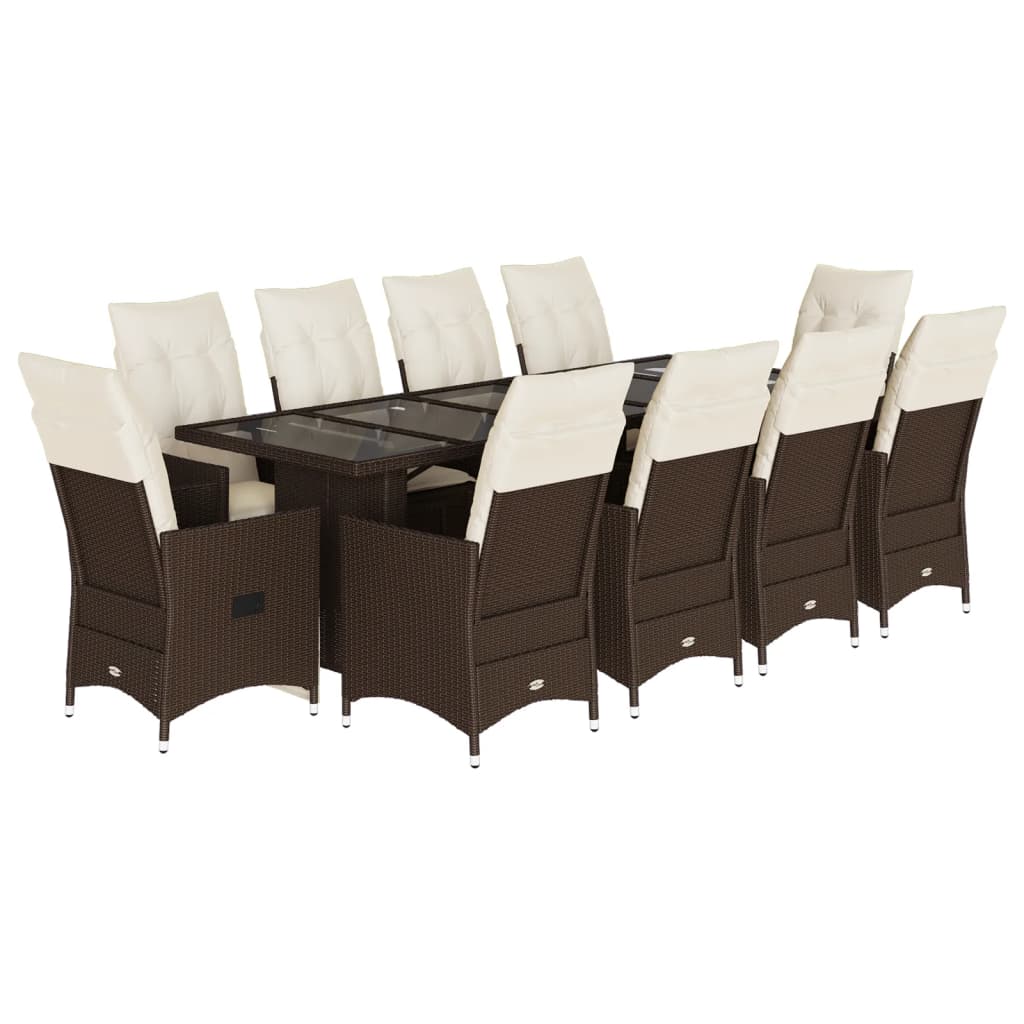vidaXL 11dílný zahradní bistro set s poduškami hnědý polyratan
