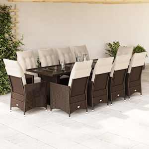 11dílný zahradní bistro set s poduškami hnědý polyratan - obrázek 1