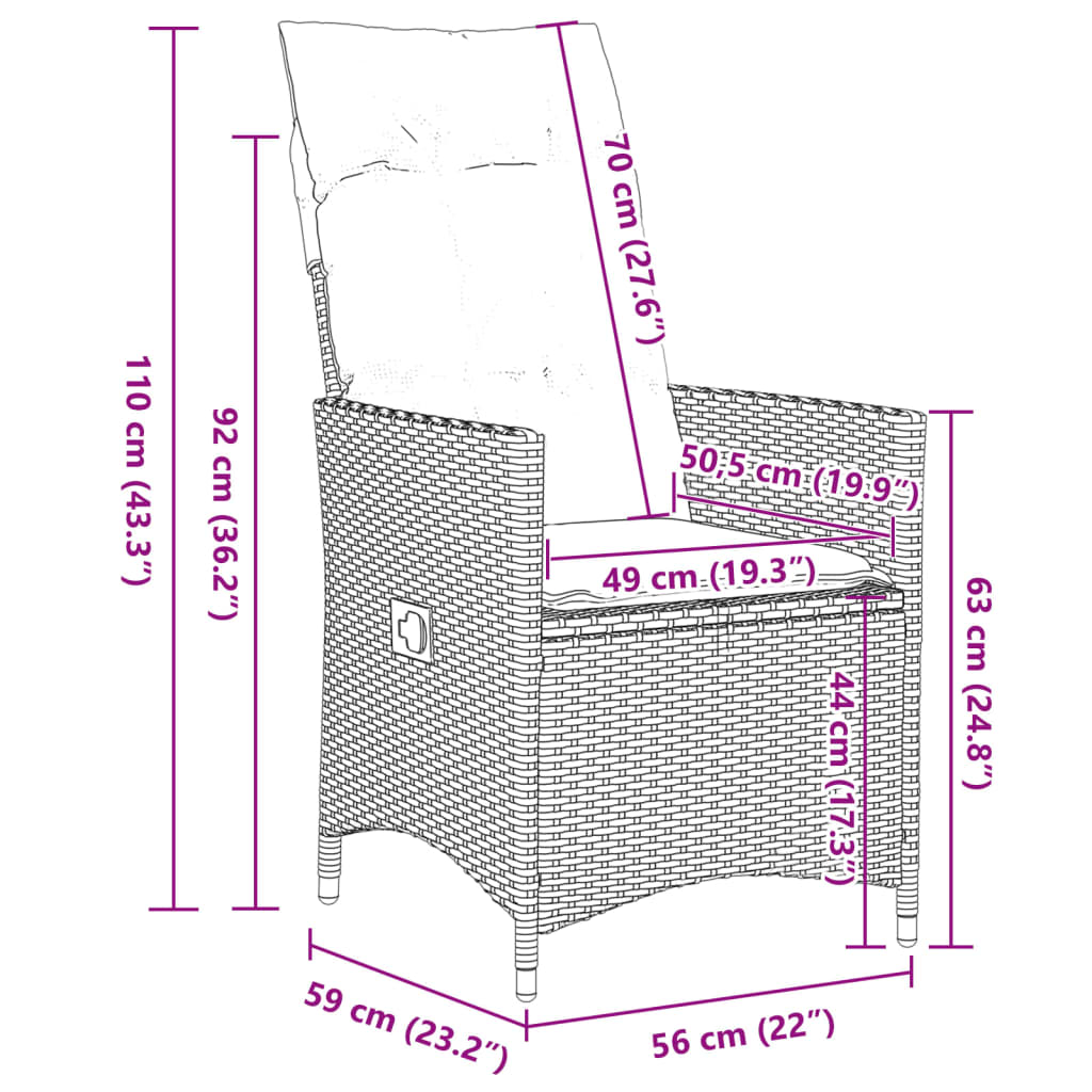 imagem de vidaXL 9 pcs conjunto de bistrô para jardim c/ almofadões vime PE bege10