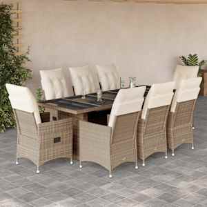 Vrtna bistro garnitura 9-delna z blazinami bež poli ratan