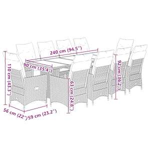 11dílný zahradní bistro set s poduškami béžový polyratan - obrázek 7