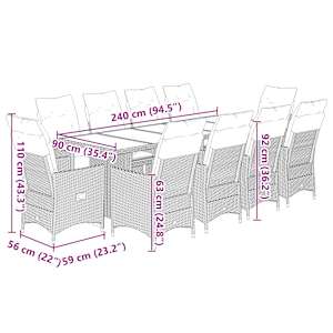 11dílný zahradní bistro set s poduškami béžový polyratan - obrázek 9