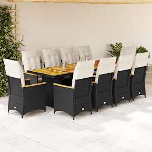 11dílný zahradní bistro set s poduškami černý polyratan - obrázek 1