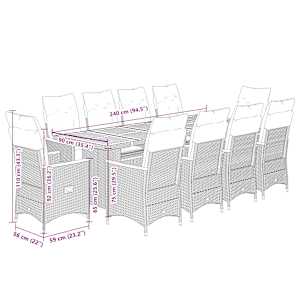 11dílný zahradní bistro set s poduškami černý polyratan - obrázek 9