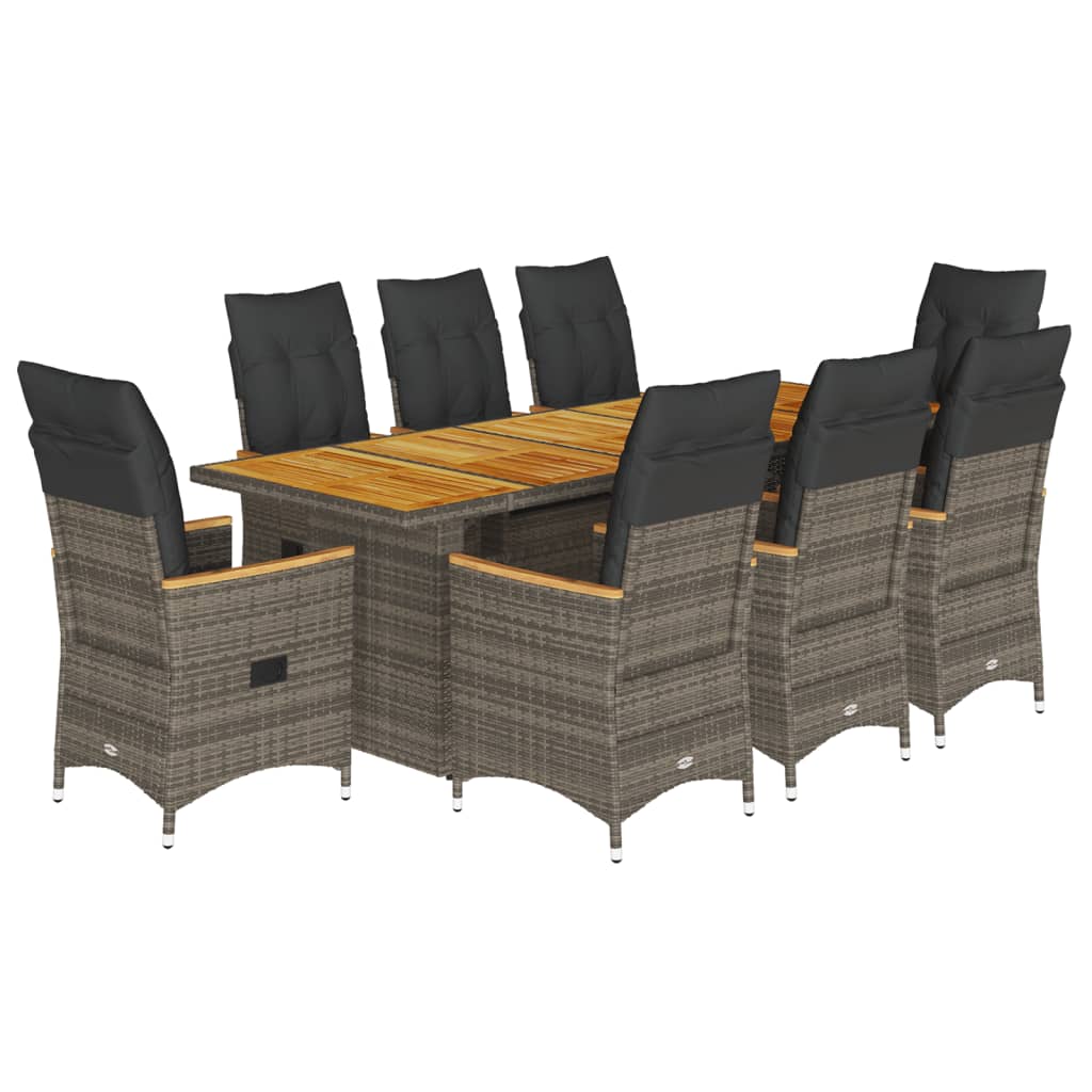 vidaXL 9dílný zahradní bistro set s poduškami šedý polyratan
