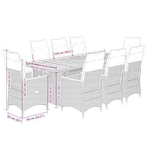 9dílný zahradní bistro set s poduškami šedý polyratan - obrázek 7