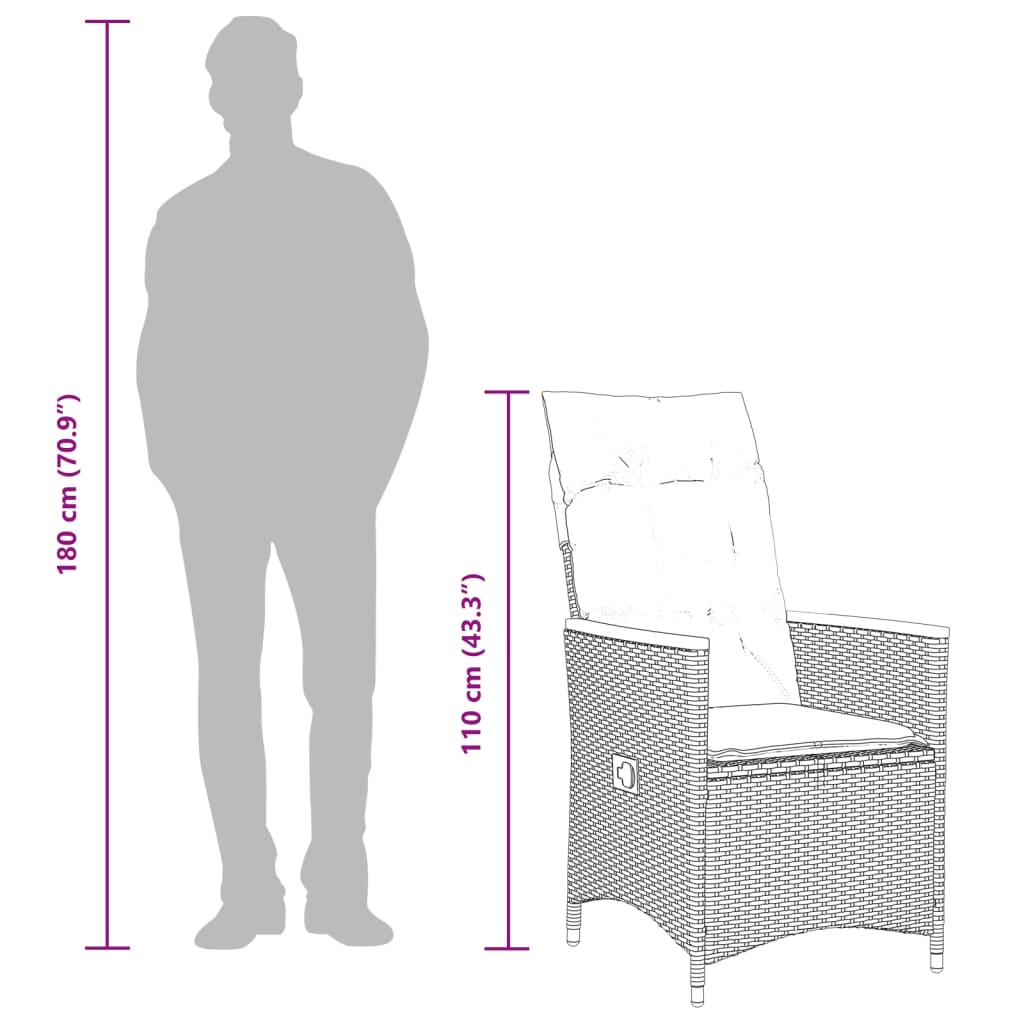 11dílný zahradní bistro set s poduškami šedý polyratan - obrázek 13