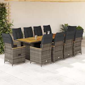 11dílný zahradní bistro set s poduškami šedý polyratan - obrázek 1