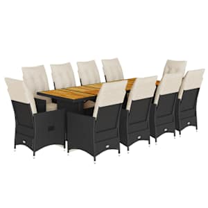 11dílný zahradní bistro set s poduškami černý polyratan - obrázek 2