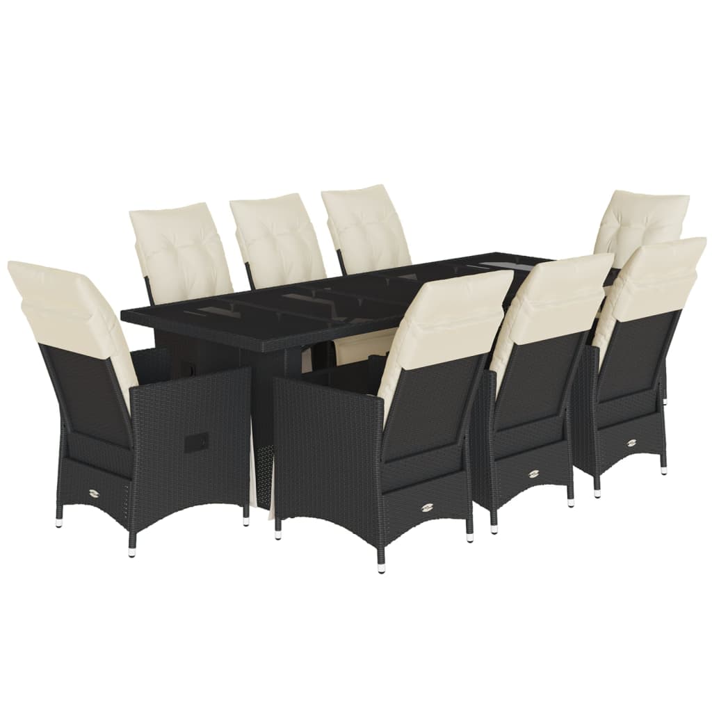 vidaXL 9dílný zahradní bistro set s poduškami černý polyratan