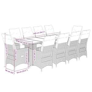 11dílný zahradní bistro set s poduškami černý polyratan - obrázek 7