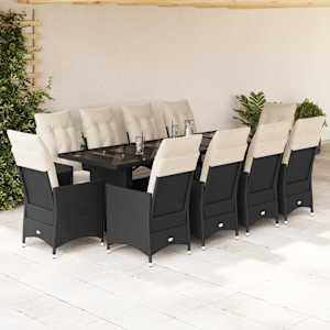 11dílný zahradní bistro set s poduškami černý polyratan - obrázek 1