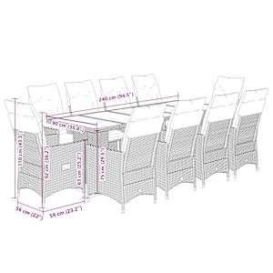 11dílný zahradní bistro set s poduškami šedý polyratan - obrázek 7