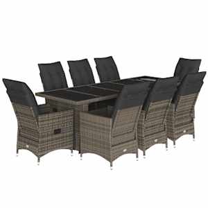9dílný zahradní bistro set s poduškami šedý polyratan - obrázek 2