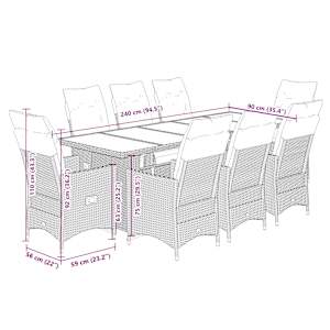 9dílný zahradní bistro set s poduškami šedý polyratan - obrázek 7