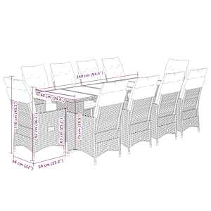 11dílný zahradní bistro set s poduškami hnědý polyratan - obrázek 7