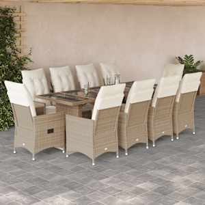 11dílný zahradní bistro set s poduškami béžový polyratan - obrázek 1