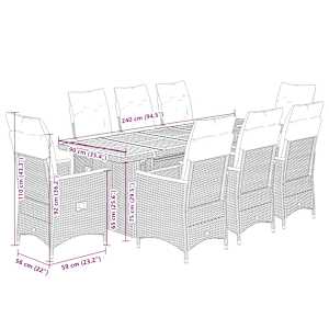 9dílný zahradní bistro set s poduškami černý polyratan - obrázek 7