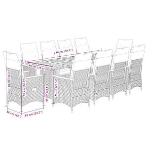 11dílný zahradní bistro set s poduškami černý polyratan - obrázek 7