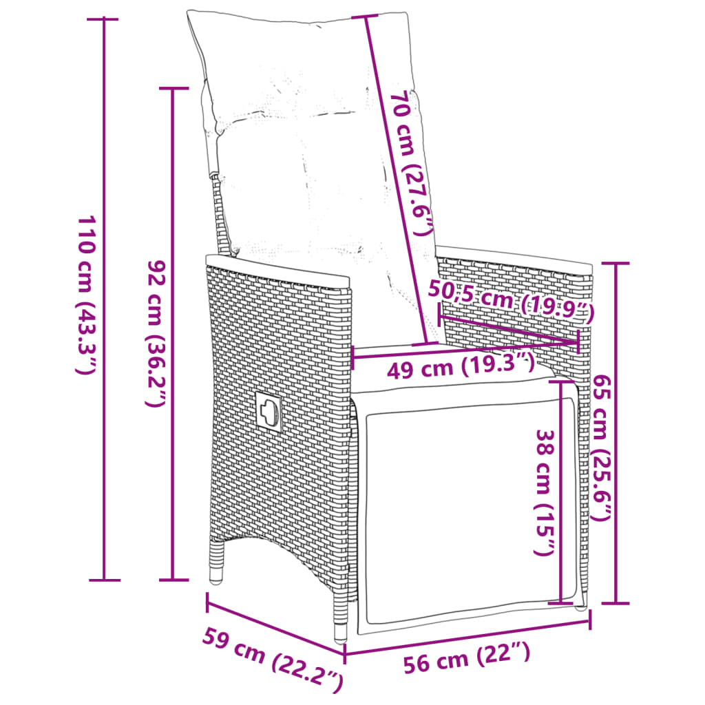 imagem de vidaXL 11 pcs conjunto bistrô de jardim c/ almofadões vime PE cinzento10