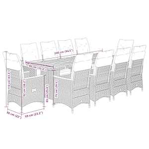 11dílný zahradní bistro set s poduškami šedý polyratan - obrázek 7