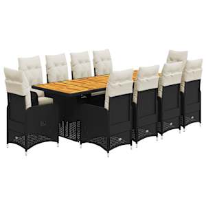 11dílný zahradní bistro set s poduškami černý polyratan - obrázek 2