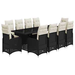 11dílný zahradní bistro set s poduškami černý polyratan - obrázek 2