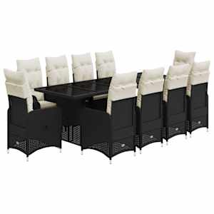 11dílný zahradní bistro set s poduškami černý polyratan - obrázek 2
