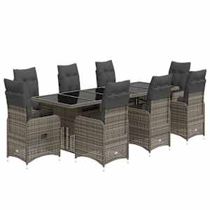9dílný zahradní bistro set s poduškami šedý polyratan - obrázek 2