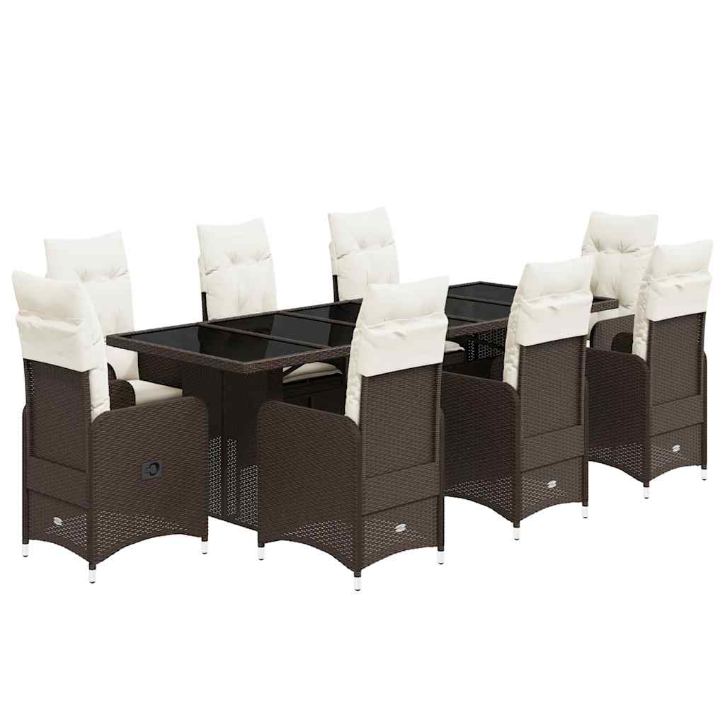 vidaXL Set bistro de grădină cu perne, 9 piese, maro, poliratan