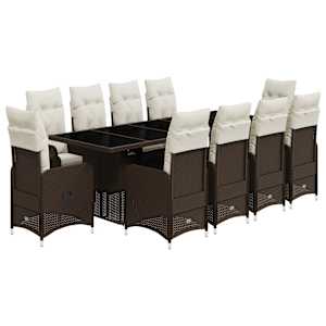 11dílný zahradní bistro set s poduškami hnědý polyratan - obrázek 2