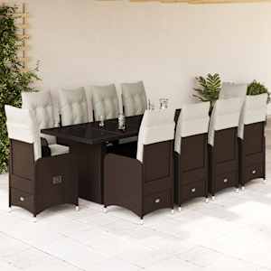 11dílný zahradní bistro set s poduškami hnědý polyratan - obrázek 1