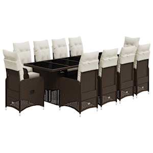 11dílný zahradní bistro set s poduškami hnědý polyratan - obrázek 2