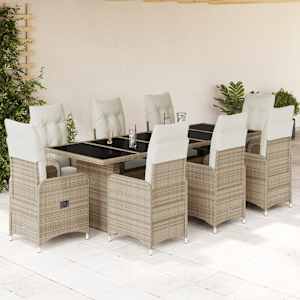 9dílný zahradní bistro set s poduškami béžový polyratan