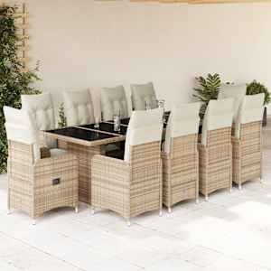 11dílný zahradní bistro set s poduškami béžový polyratan - obrázek 1