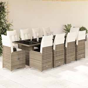 11dílný zahradní bistro set s poduškami béžový polyratan - obrázek 1