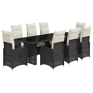 9dílný zahradní bistro set s poduškami černý polyratan - obrázek 2