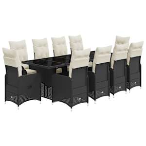 11dílný zahradní bistro set s poduškami černý polyratan - obrázek 2