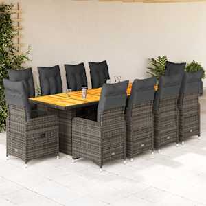 11dílný zahradní bistro set s poduškami šedý polyratan - obrázek 1