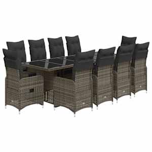 11dílný zahradní bistro set s poduškami šedý polyratan - obrázek 2