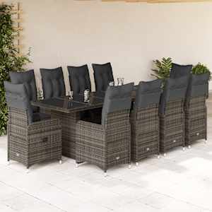 11dílný zahradní bistro set s poduškami šedý polyratan - obrázek 1