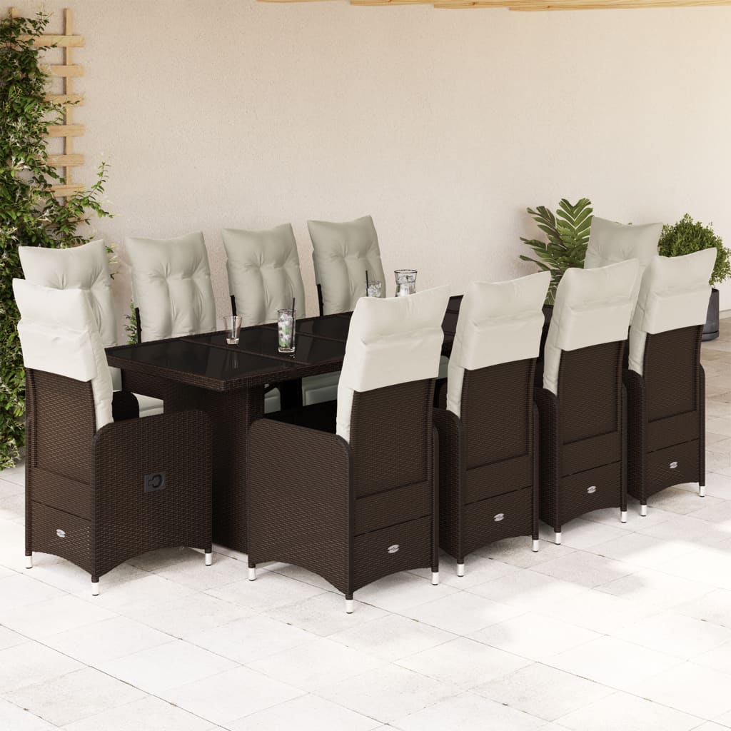 11-tlg. Garten-Bistro-Set mit Kissen Braun Poly Rattan