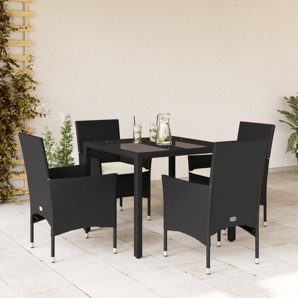 imagem de vidaXL 5 pcs conjunto jantar jardim c/ almofadões vime PE/vidro preto1