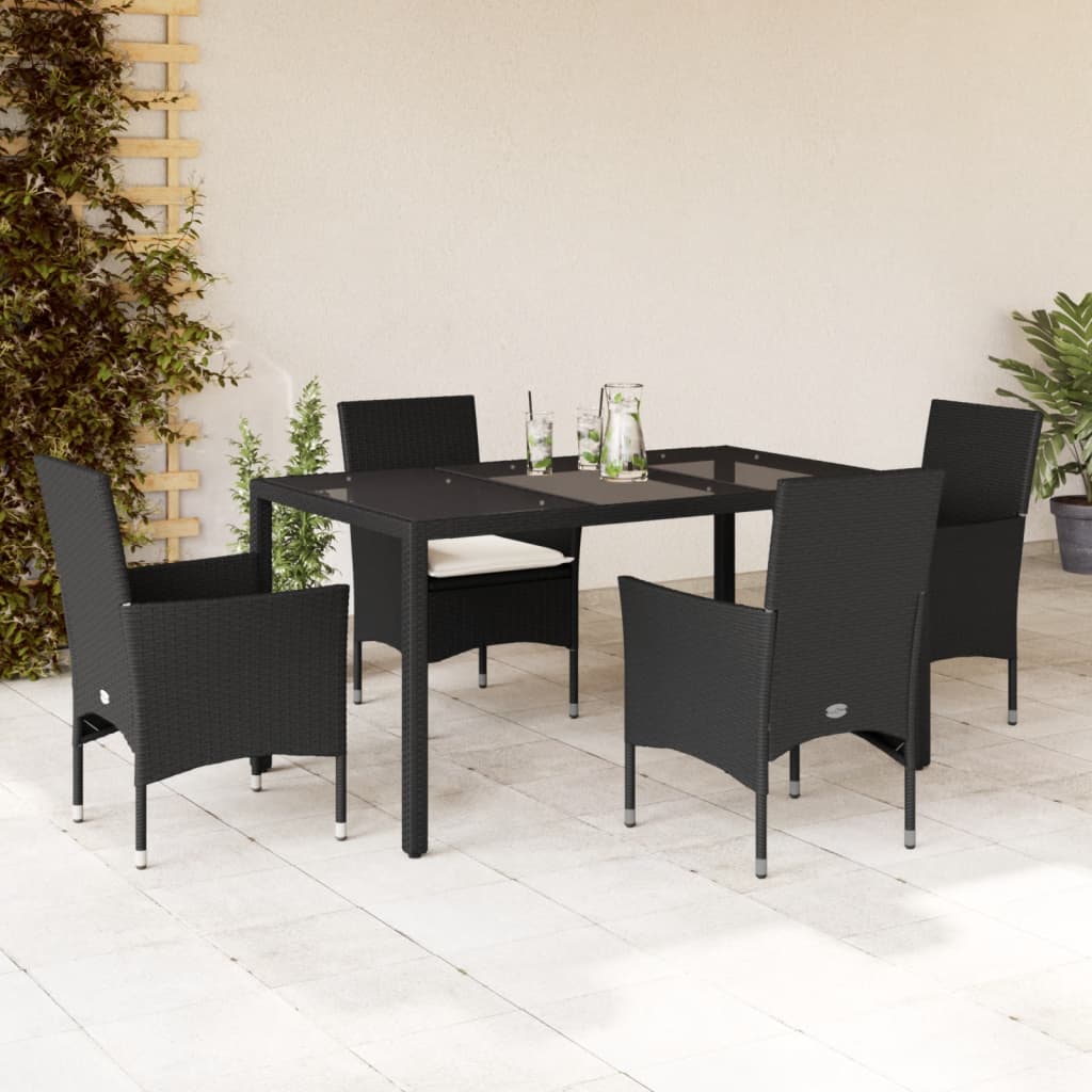 imagem de vidaXL 5 pcs conjunto jantar jardim c/ almofadões vime PE/vidro preto1