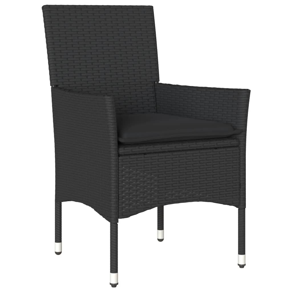 vidaXL 5 részes fekete polyrattan/üveg kerti étkezőgarnitúra párnákkal